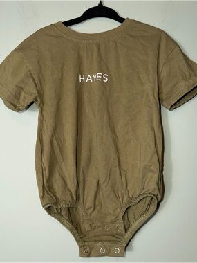 Caden Lane Infant Monogrammed HAYES Short Sleeve Onesie Olive Green 12-18 M